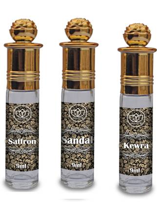 ASHTAAROMAS Set of 3 Combo Of Saffron, Kewra and Sandal Attar for Unisex (9 ML Each) Herbal Attar
