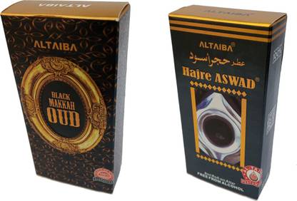 Altaiba Black Makka Oud 6ml and Hajre Aswad 8ml Combo Pack Attar Alcohol Free Pack of 2 Floral Attar