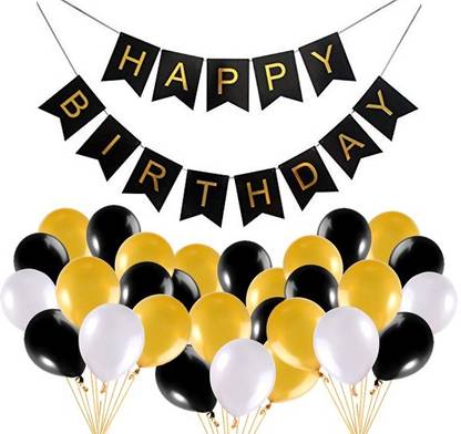 Bash N Splash Golden White & Black Birthday Decoration Pack