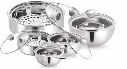 NanoNine Meal Serve Insulated, Roti Saver Small & Mini(1250+800 ml) Gravy Pot Smal, Mini & Nano (1580 ml+900 ml+500 ml)- Gift Set No.4 Pack of 5 Serve Casserole Set