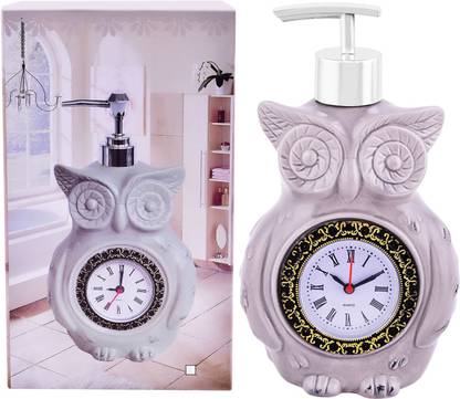 ARCHIES Owl Design With Clock Bathroom Accessory, Soap, Lotion Dispenser For Home (350 ml) Ceramic Bathroom Set