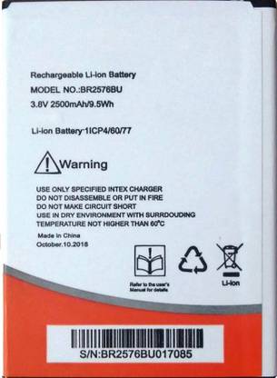 RJR Mobile Battery For  Intex Aqua Craze 2 BR2576BU 2500 mAh