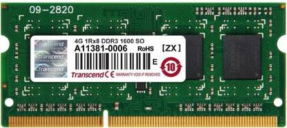 Transcend 1600 MHz DDR3 SO-DIMM DDR3 4 GB (Single Channel) Laptop (4 GB DDR -3- 1600MHZ Laptops RAM (JM1600KSH-4G))