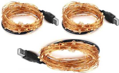 SANCTUM Copper String USB 50 LEDs 5 m Gold, Yellow Steady Water Drop Rice Lights