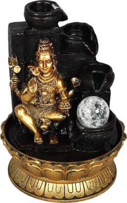 Maison & Cuisine Beautiful Lord Shiva Water Fountain Show Piece for Home Decorative Home Gifts for Drawing Room Living Room Waterfall Decorative Item with Crystal Ball Led Light and Mini Water Pump Polystone (ITN-7121B) Decorative Showpiece  -  25 cm