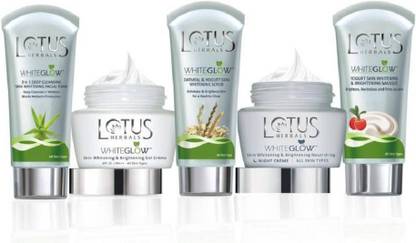 LOTUS Herbals WHITEGLOWSkin Care Combo ( Facial Foam_50 g+ Gel Cream_40 g+Masque_80 g +Oatmeal & Yogurt Scrub_50 g + Night Cream_40 g )