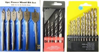 Inditrust Dream 13 pc HSS plastic & wood drill bit set 5pc Masonry bit and 6 pc flat wood bit pack of 3