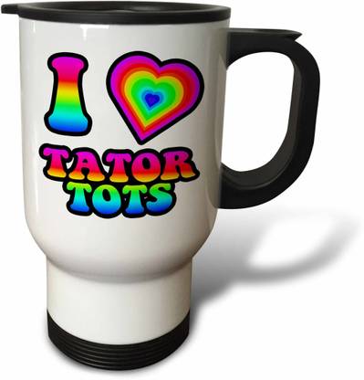 3dRose Groovy Hippie Rainbow I Heart Love Tator Tots - Travel Stainless Steel Coffee Mug