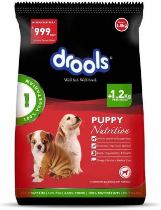 Drools Drools 100% Vegetarian Puppy Food, 6.5 KGs (Free 1.2 KGs Extra Inside the Bag) Vegetable 6.5 kg Dry Young Dog Food