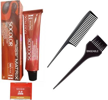 Bingeable Hair Dye Brush & Comb With Matrix Socolor Permanent Cream Hair Color (3-0 Dark Brown)