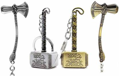 Wescon Avengers Real Superhero Combo of Thor Hammers Or Thor Stormbreakers Infinity Game Movie For Bikes,Cars ,Unisex -Pack of 4- Key Chain
