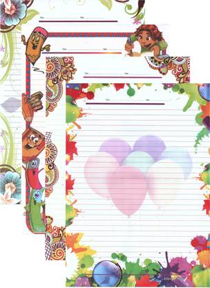 MAJESTIC BASKET Premium High Quality ART & CRAFT DESIGNER SHEETS FOR ASSIGNMENT, PROJECT, CREATIVE WORK ETC [Pack of 40 sheets with 4 different styles] One Side Ruled Lines A4 80 gsm A4 paper