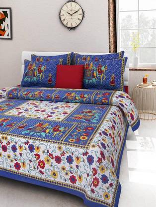 Dreamy Zone 160 TC Cotton Double Floral Flat Bedsheet
