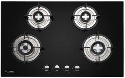 Hindware Built in Hob Verona 4 Burner Hobtop Brass Burner Glass Automatic Hob