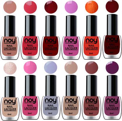 NOY 60 Seconds Quick Dry Shiny Nail Polishes Combo of 12 Pcs 6ml each Combo-No-05 Nude,Carrot Pink,Red,Pink,Orange,Maroon,Nude,Pink,Light Grey,Nude,Brown,Violet