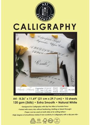 ART ESSENTIALS Calligraphy - 1.25 mm Straight, Portrait - A4 (21 cm x 29.7 cm) Natural White Extra Smooth 120 GSM Paper, Polypack of 10 Sheets A4 120 gsm Calligraphy Paper