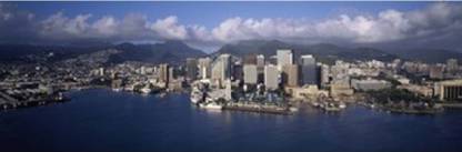 Buildings at the waterfront Honolulu Hawaii USA Canvas Art - Panoramic Images (18 x 6) Canvas Art
