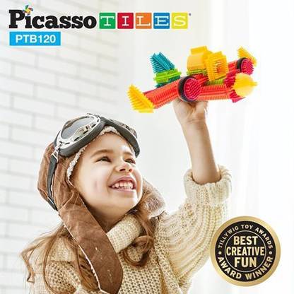Picasso Tiles PicassoTiles PTB120 120pcs Bristle Shape 3D Building Blocks