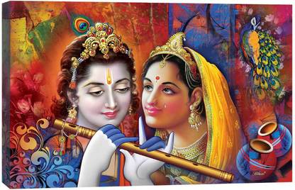 Art Amori innocent Radhe Krishna Canvas Painting Digital Reprint 20 inch x 14 inch Painting