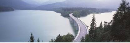 Germany Bavaria Bridge over Sylvenstein Lake Canvas Art - Panoramic Images (18 x 6) Canvas Art