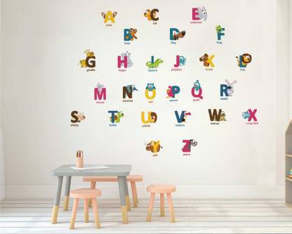 Flipkart Smart Wall Decals Alphabet Letters With Baby Animals Stickers Large Sticker In India - Wall Sticker Letters Large