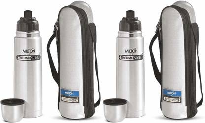 MILTON Thermosteel Flip Lid 500 ML Flask (24hrs Hot & 24hrs Cold) Pack Of 2 500 ml Steel Bottle