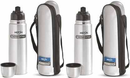 MILTON Thermosteel Flip lid 1000 ml Flask 1000 Flask (Pack of 2, Silver) 1000 ml Bottle
