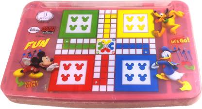 A-Mart™ Disney Characters and Ludo Game Printed Pink Color Foldable Multipurpose Plastic Study Table