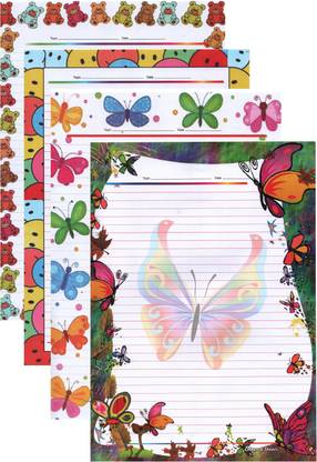 MAJESTIC BASKET Premium High Quality ART & CRAFT DESIGNER SHEETS FOR ASSIGNMENT, PROJECT, CREATIVE WORK ETC [Pack of 40 sheets with 4 different styles] One Side Ruled Lines A4 80 gsm A4 paper