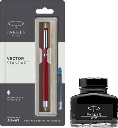 PARKER Vector Standard CT Fountain Pen - Red with Black Quink Ink Bottle