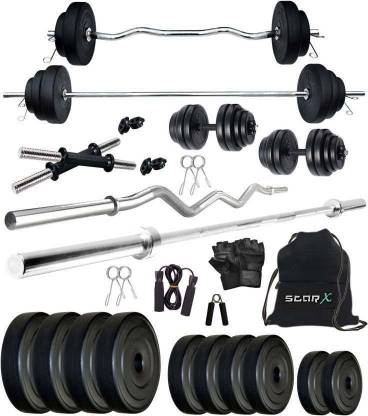 STARX 20 kg PVC Weight Plates Combo of Rods and Accessories Home Gym Combo