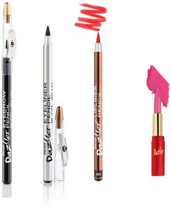 Eyetex Dazller LIpliner,Eyeliner,Eyebrow Pencil And Lipstick Combo Pack