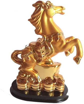 Gracias Feng Shui Golden Horse Stepping on Ingot is for wealth Decorative Showpiece  -  10 cm
