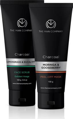 THE MAN COMPANY Face Cleanse Duo - Peel-Off Mask, Moringa and Gooseberry 100g and Charcoal Face Scrub, 100g