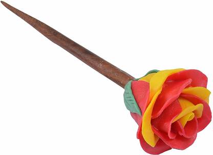 Unique Indian Crafts Hand made wooden Juda stick with procelain clay work Bun Stick