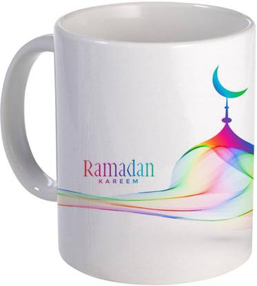 COLOR YARD best colorful creative mosque design with ramadan kareem text design on white Ceramic Coffee Mug
