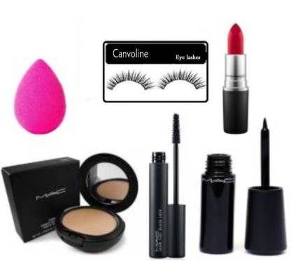 CANVOLINE combo kit good watherproof liner mascara matte lipstick ,compact,puff set of 7