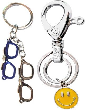 MGP FASHION Stone Chasma Spectacles Shape With Locking Smiley Emoji Cartoon Key Chain