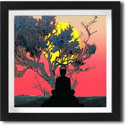 AHA Buddha Painting on Digital print on paper, 16x16 with Frame Digital Reprint 16 inch x 16 inch Painting