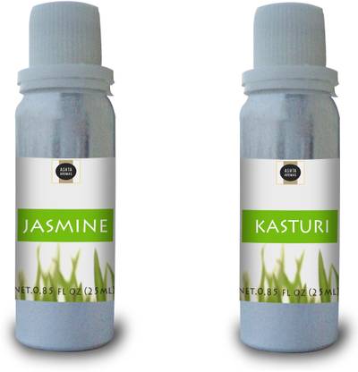 ASHTAAROMAS Jasmine and Kasturi Set of 2 Combo Attar, Long Lasting (25 ML Each) Herbal Attar