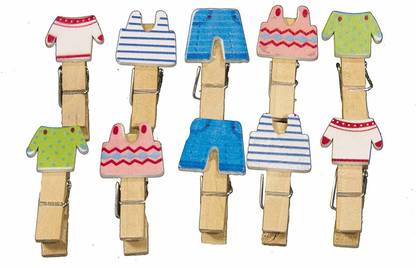 Desi Rang Wooden Color Clips with Rope Cloth Shaped 10 Nos, 35 mm Wooden Cloth Clips