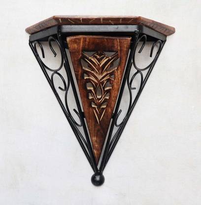 IWUD ENTERPRISES Hanging Shelves Wooden and Iron Antique V Shape Wooden Wall Shelf