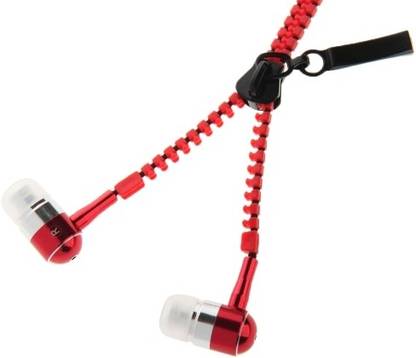 MOBILE FIT Zipper Wired Headphone/Earphone/Stereo Headphone/360 Degree surround sound with Bass & Noise Correction…(RED) Compatible for Celkon Q58 Xplore Bluetooth