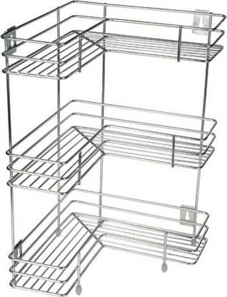 Randal Containers Kitchen Rack Steel L-Shape 3-Layer (Silver) kitchen And Bathroom Corner