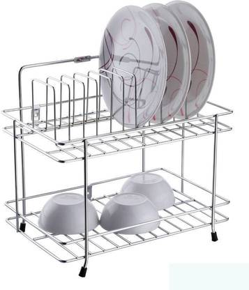 Randal Plate Kitchen Rack Steel 2 Layer Plate Bowl Storage Stand Wall Mounted