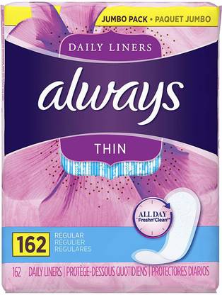 Always Thin Dailies Wrapped Liners, Unscented, 162 Count Pantyliner
