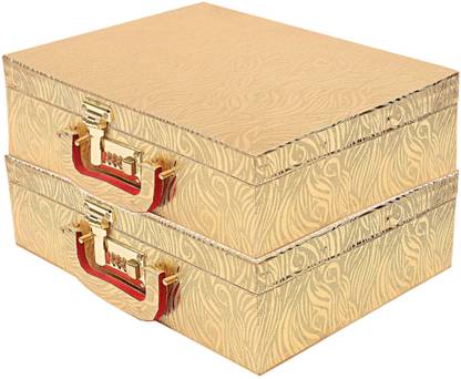 KUBER INDUSTRIES Wooden 2 Pieces Three Rod Bangle Storage Box (Gold) -CTKTC8686 Metalic Leaf Design Vanity Box