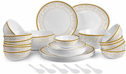 cello Pack of 33 Opalware Divine Amber Gold 33 pcs Dinner Set