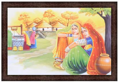 Jaipuri Shop Texture Canvas Print Rajasthani Village Culture Wall Painting Canvas 14 inch x 20 inch Painting