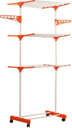 Hd Plastware Steel Floor Cloth Dryer Stand MS (Powder Coated) 1 pole Heavy Duty 3 Layer Clothes Drying Rack Stand with Hanger